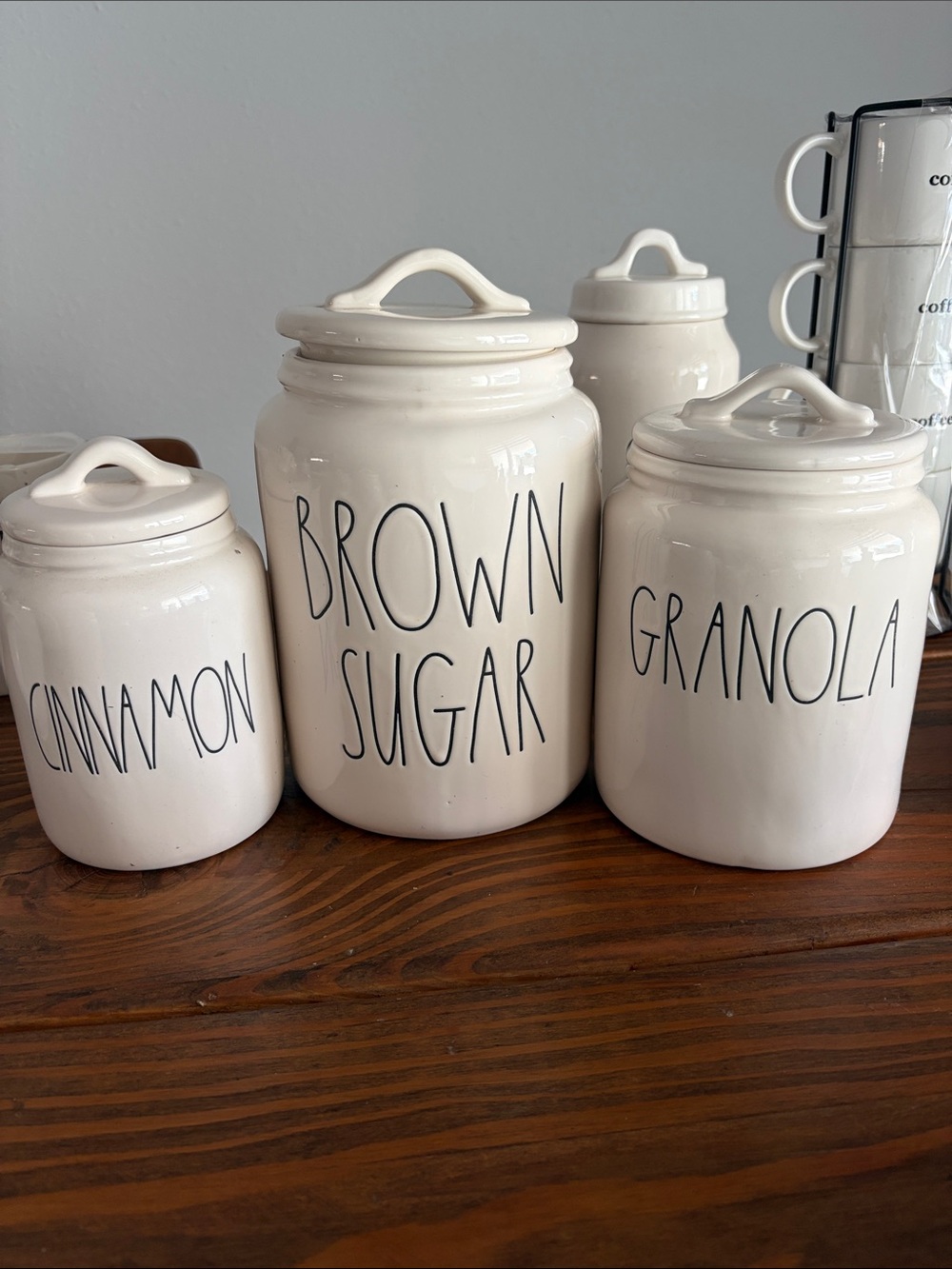 Rae Dunn Cream Ceramic Canister Set with Black Lettering